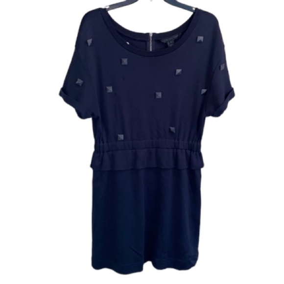 Marc Jacobs dress navy cotton ruffled waist cuffed‎ sleeve small embellished - Picture 1 of 10